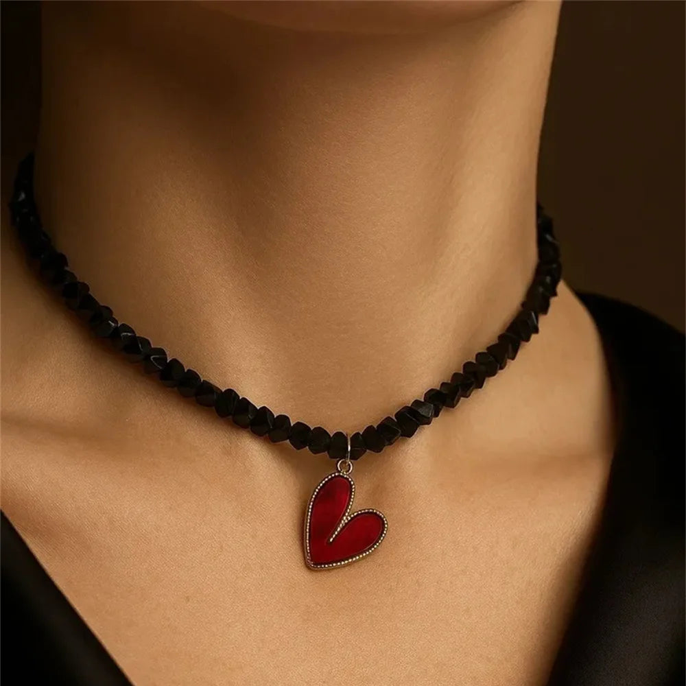 Fashion Punk Exaggerate Chain Crystal Heart Shaped Pendant Multilevel Punk Necklace For Women Vintage Choker Wedding Jewelry 