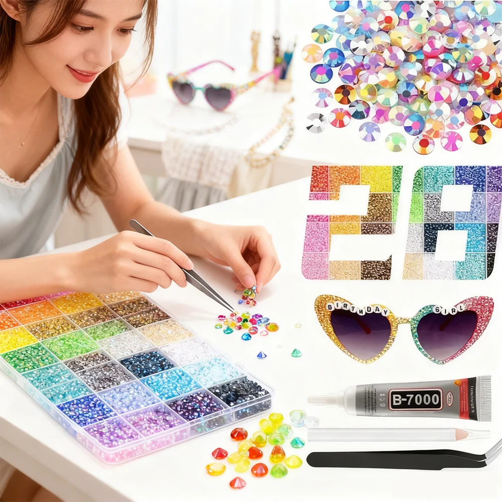 28 Grid 3/4/5mm Mixed Color Jelly/Resin Drill Rhinestone Set DIY Clothing Nail Drill Phone Drill Glasses Drill Hat Drill, Etc