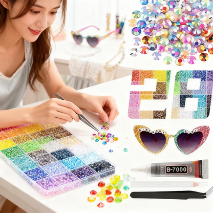 28 grid 3/4/5mm mixed color Jelly/resin drill rhinestone set DIY clothing nail drill phone drill glasses drill hat drill, etc