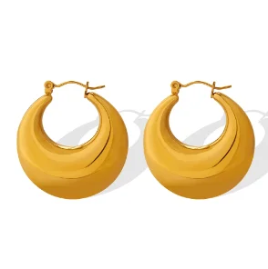 Hoop Earrings for Women Trendy Golden Stainless Steel Earring Jewelry New - D42 Gold