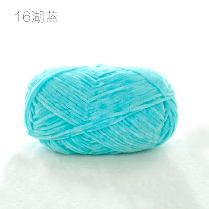 Pear Lustre Chenille Yarn 148Meters/Skein 2mm Thin Pleuche Wool Rope for Hand Crochet Dolls Shoes Materials - 16 Lake Blue