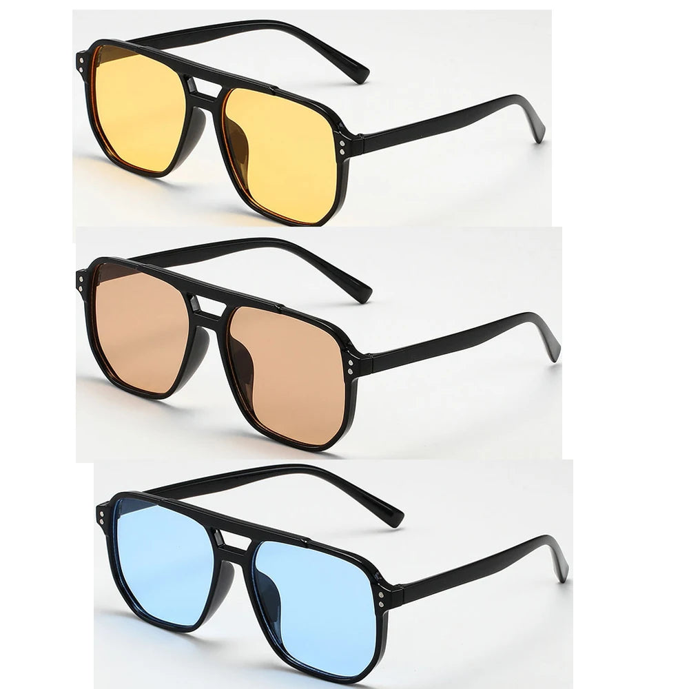 Women Men Square Sun Glasses Retro Polygon Sunglasses Female Black Vintage Fashion Ladies Sunglasses Double Beam Eyeglasses