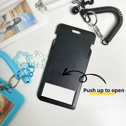 Cute Simple Protective Card Holder with Keychain Colorful Star Retractable Spring Lanyard ID Card Photo Postcard Holder Charm