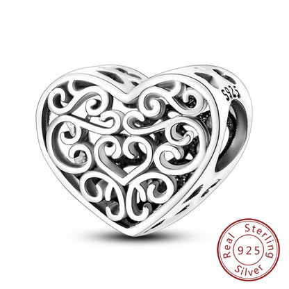 925 Sterling Silve Charms Beads Forever Love Heart Sister Family Life Charms Dangle For Bracelet Woman Jewelry Gifts - KTC527