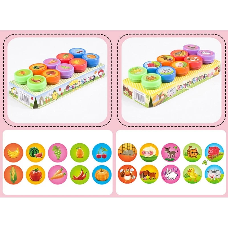 10pcs Assorted Stamps for Self-ink Stamps Toy Stamps Smiley Face Seal Scrapbooking DIY Painting Photo Album Decoration