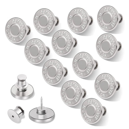 12 Sets Jean Buttons Pins No Sew for Loose Jeans Pants Tightener Adjustable Buttons Replacement for Too Big Snap Tack - 12 Pc