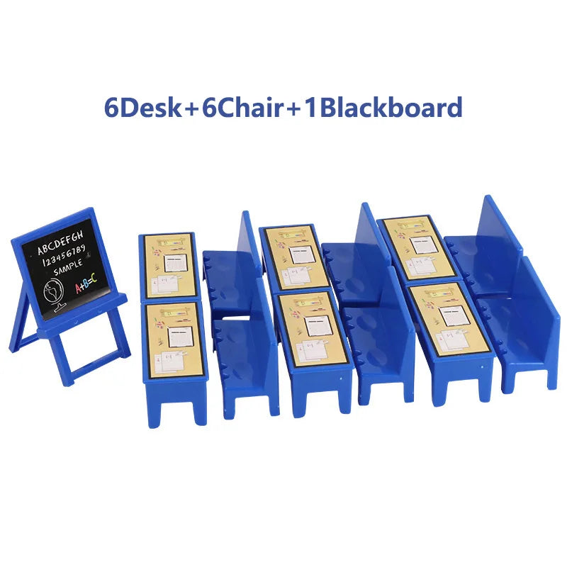 Mini Classroom Doll House Desk Chair Chalkboard Miniature School Playset Furniture Accessories Model Decoration For Kid Toy G