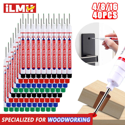 iLMH 4-40Pcs Deep Hole Long Nib Head Marker For Metal Perforating Pen Waterproof Bathroom Woodworking Decor Multi-Purpose Too