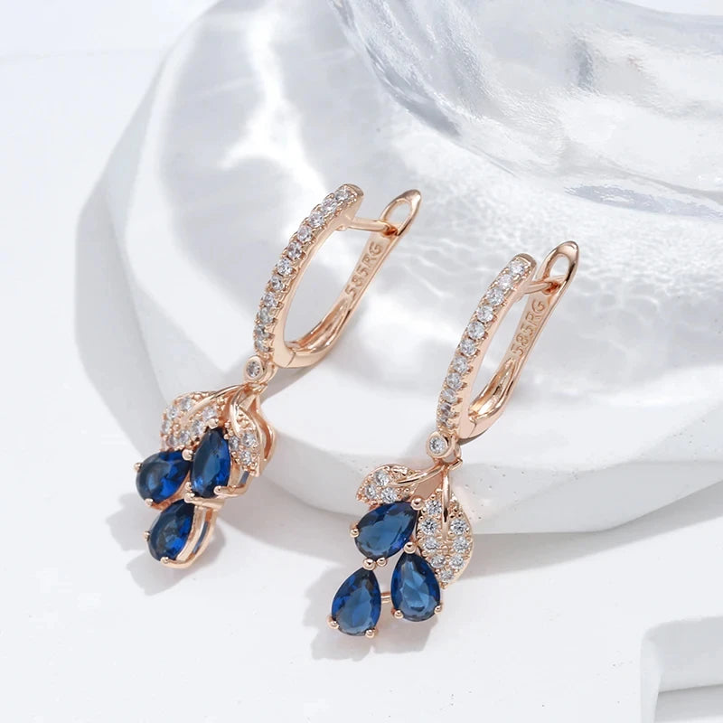 Wbmqda Red Pomegranate Flower Long Drop Earrings For Women 585 Rose Gold Color Luxury Elegant Zircon Jewelry Accessories - Bl