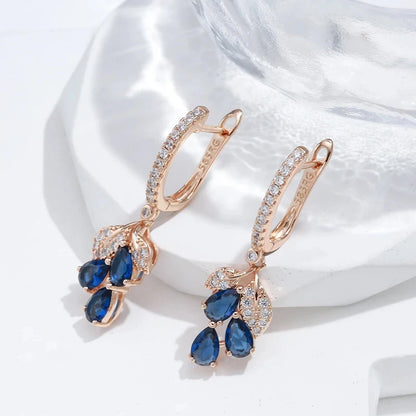 Wbmqda Red Pomegranate Flower Long Drop Earrings For Women 585 Rose Gold Color Luxury Elegant Zircon Jewelry Accessories - Bl