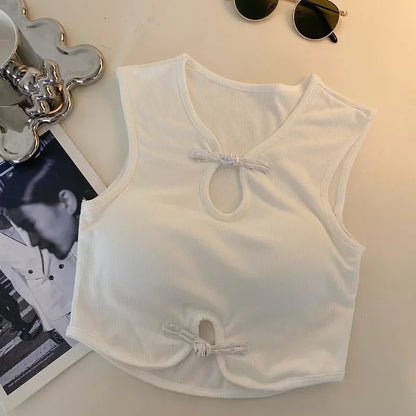 Vintage Hault Tanks Camis For Women Sleeveless Almighty Casual Button Femme Croset Crop Tops With Built in Bras Woman Camisol