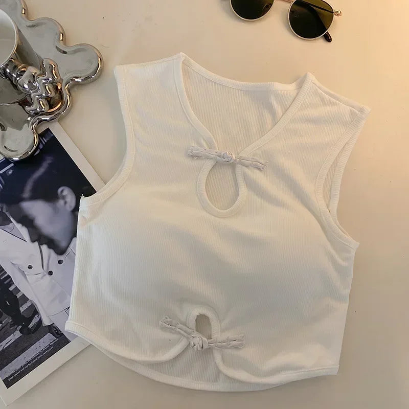 Vintage Hault Tanks Camis For Women Sleeveless Almighty Casual Button Femme Croset Crop Tops With Built in Bras Woman Camisol