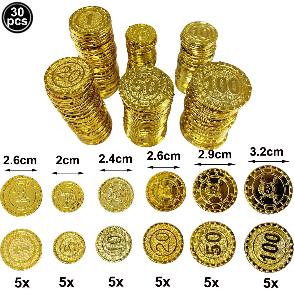 Pirate Party Fake Gold Coins Bulk 1 5 10 20 50 100 Denomination Gold Coins Pirate Themed Party Supplies Game Gift Kids Favors