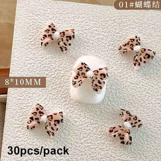 French Ribbons Colorful Resin Cute Bowknot Charm Leopard Print Bow Tie Nail Art Decorations Manicure Tools Accessories Wholes