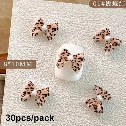 French Ribbons Colorful Resin Cute Bowknot Charm Leopard Print Bow Tie Nail Art Decorations Manicure Tools Accessories Wholes