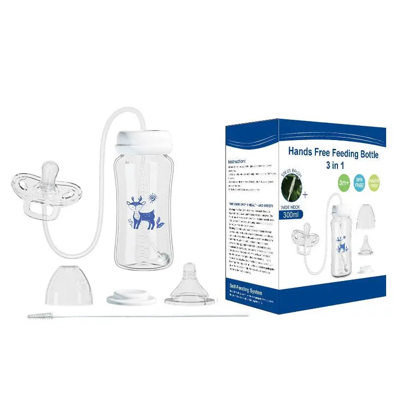3-in-1 Hands-Free 300ML Wide-neck Baby Bottle,Milk Storage Bottle,Pacifier,Multi-Function Anti-Drop Gravity Ball Feeding Bott