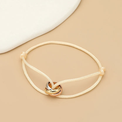 Simple Fashion Unisex Bracelet 3 Metal Round Circle Accessory Adjustable Men's Rope Bracelet for Women Jewelry Gifts - Champa