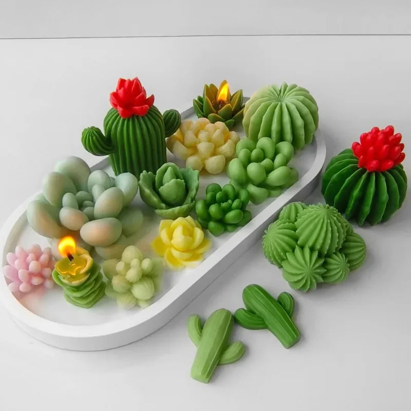 DIY Cactus Aromatherapy Candle Silicone Mold Simulation Cactus Dropper Resin Gypsum Ornament Mold DIY Glue Resin Succulent Mo