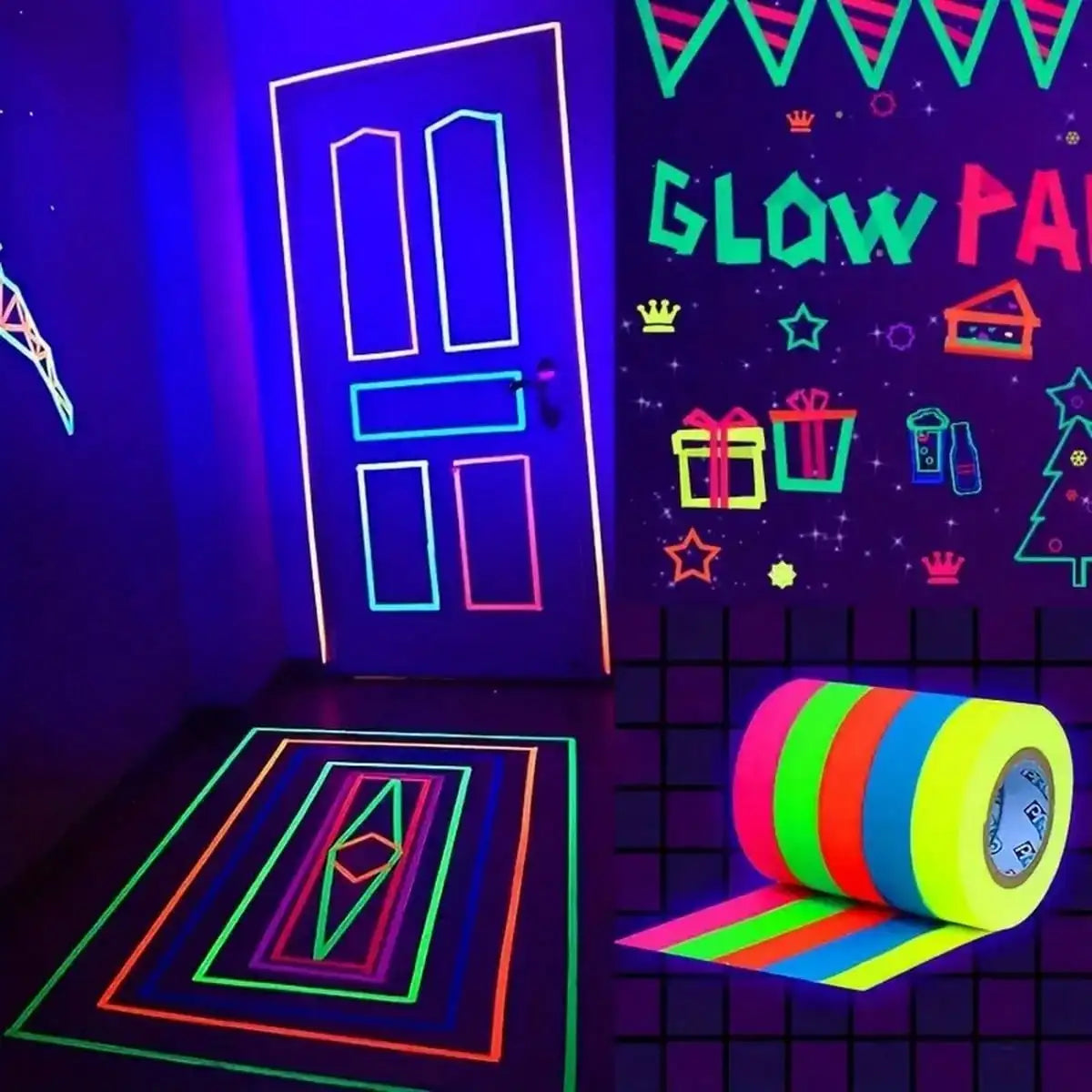 5/10pcs Fluorescent Neon Adhesive Tapes - 5 Colors - UV Black Light - Party Decoration, Halloween, Crafts - 5m X 12.7mm