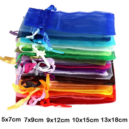 50/100pcs Colorful Organza Gift Bag 5x7 7x9 9x12 10x15 13x18cm Party Wedding Favors Candy Jewelry Packaging Drawstring pouche