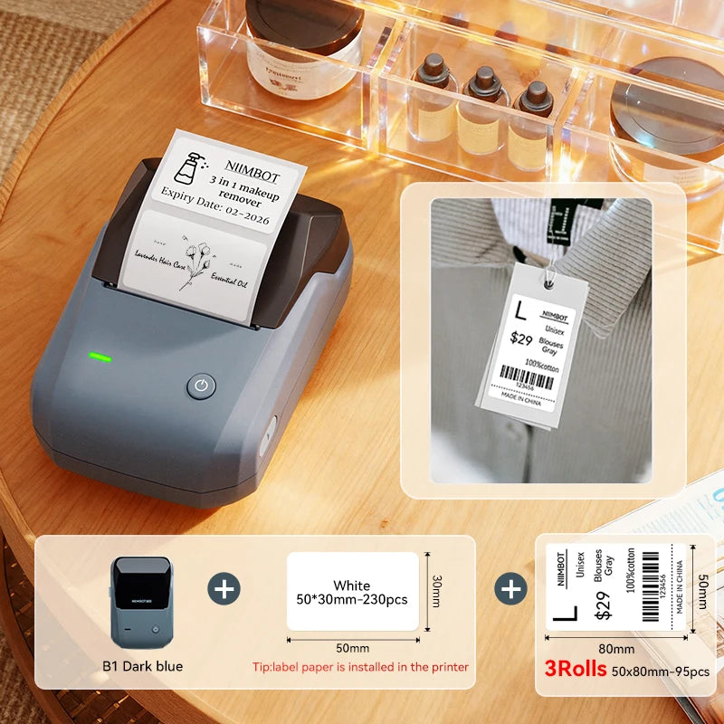 NIIMBOT B1 Portable Thermal Printer With Tapes 2 Inch Adhesive Label Printer Mini Bluetooth Sticker Maker Support Smartphones