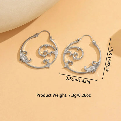 Vintage Silver Minimalist Style Metal Carved Pattern Earrings Ethnic Geometric Spiral Pendant women's Jewelry