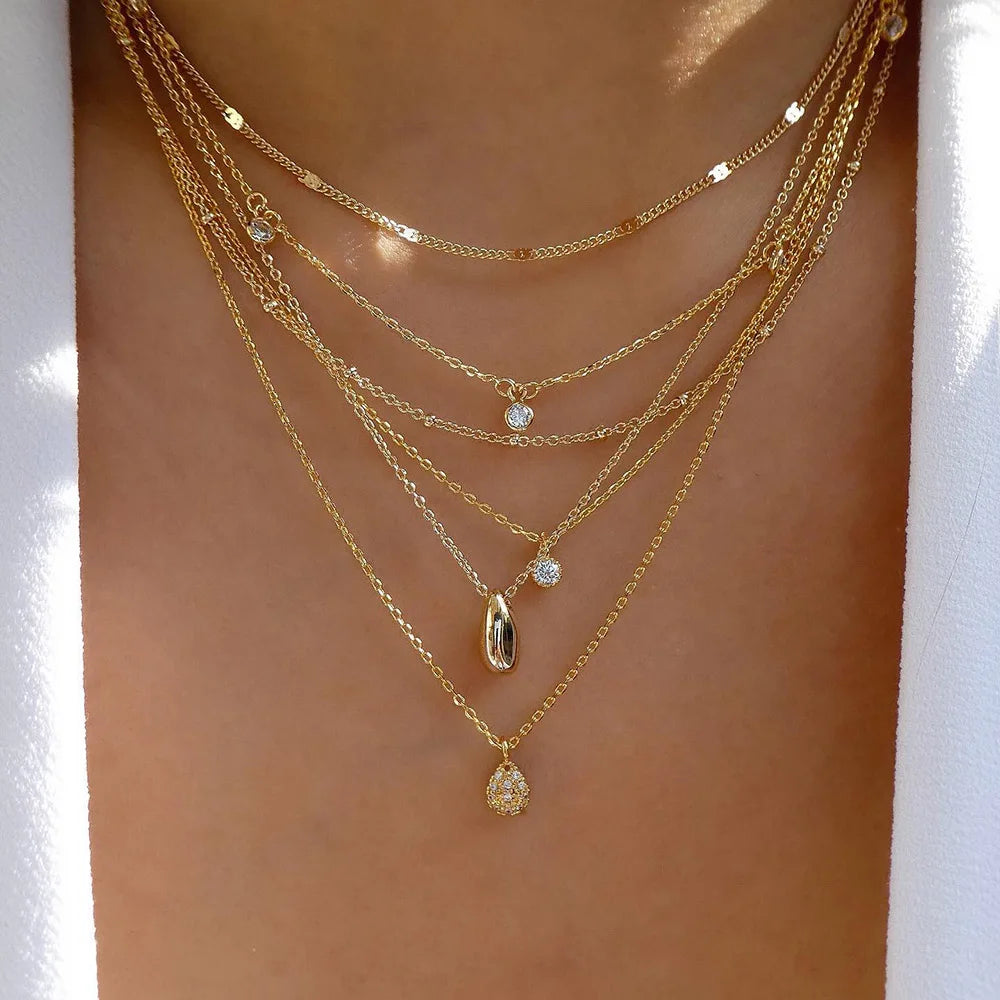 Vintage Gold Color Multiple Styles Necklace For Women Trendy Multi-Layer Disc Pendant Necklaces New Tendyaces Set Jewelry Gif
