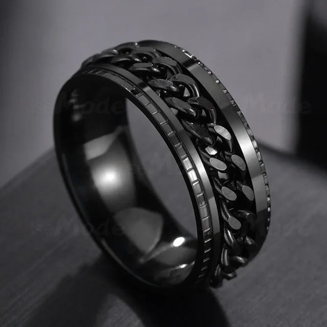 Cool Stainless Steel Rotatable Men Ring Spinner Chain Punk Women Jewelry for Party Gift