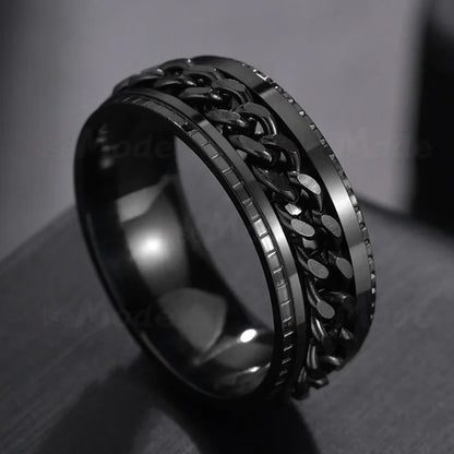 Cool Stainless Steel Rotatable Men Ring Spinner Chain Punk Women Jewelry for Party Gift