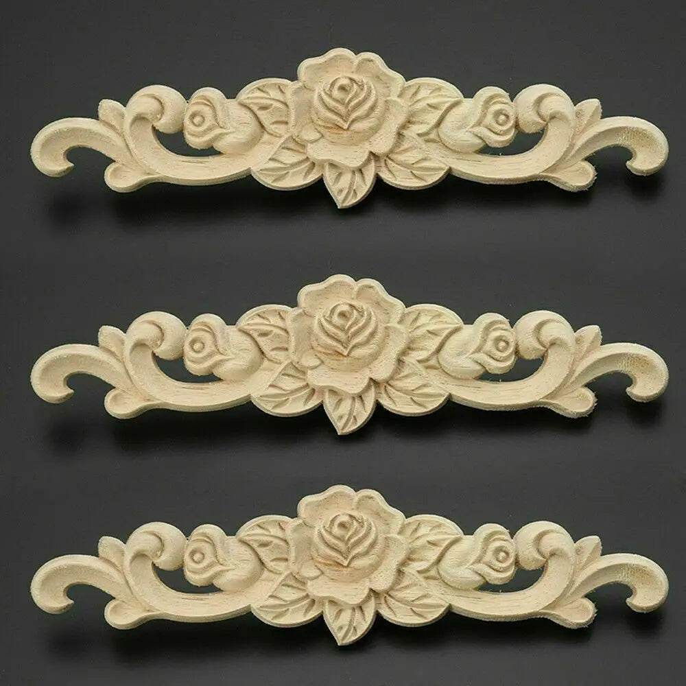 Natural Floral Wooden Carved Applique Wooden Figurines Crafts Corner Frame Appliques Frame Wall Door Furniture Woodcarving De