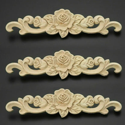 Natural Floral Wooden Carved Applique Wooden Figurines Crafts Corner Frame Appliques Frame Wall Door Furniture Woodcarving De