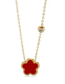 Stainless Steel Vintage Textured Delicate Necklace - C49 Red