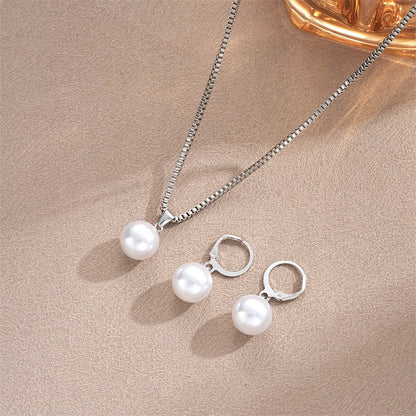 Fashion Elegant Imitation Pearl Pendant Jewelry Set for Women Vintage Gold Color Chain Necklace Earring Girl Wedding Party Gi