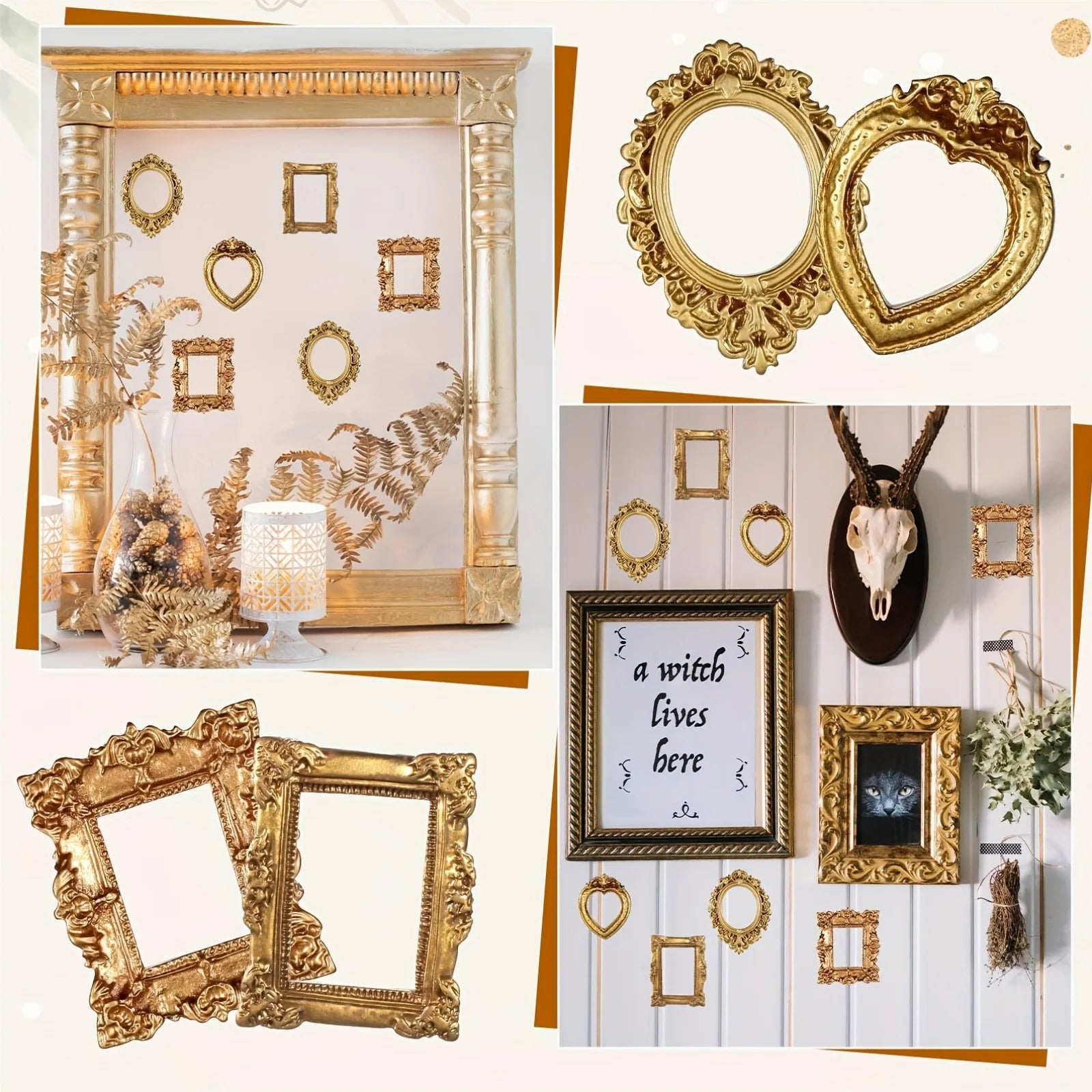 12pcs Vintage Mini Picture Frames Elegant Golden Tone Baroque Resin Wall Mounted Display Cases Wedding Christmas Home Decor