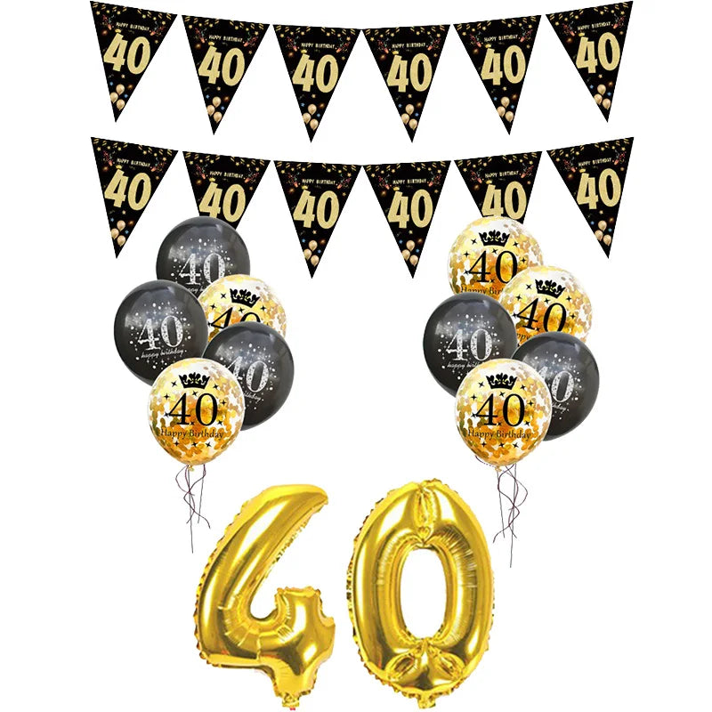 30th 40th 50th 60th birthday decorations Number Balloons Birthday Hanging Banner Flags for Adult 30th Anniversary Supplies - 