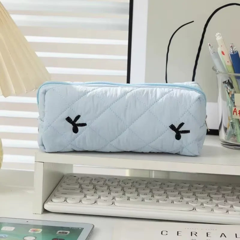 1pcs Simple Solid Color Bowknot Pencil Case Portable Desktop Stationery Storage Box Multi-functional Pencil Bags for Students
