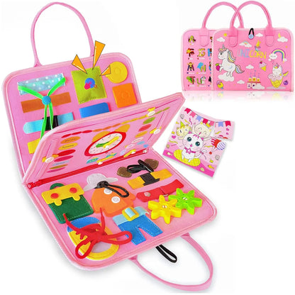 Toddler Busy Board Montessori Toys Learning Educational Activities Travel Toy Dinosaur Dress up Sensory Life Skill Backpack -
