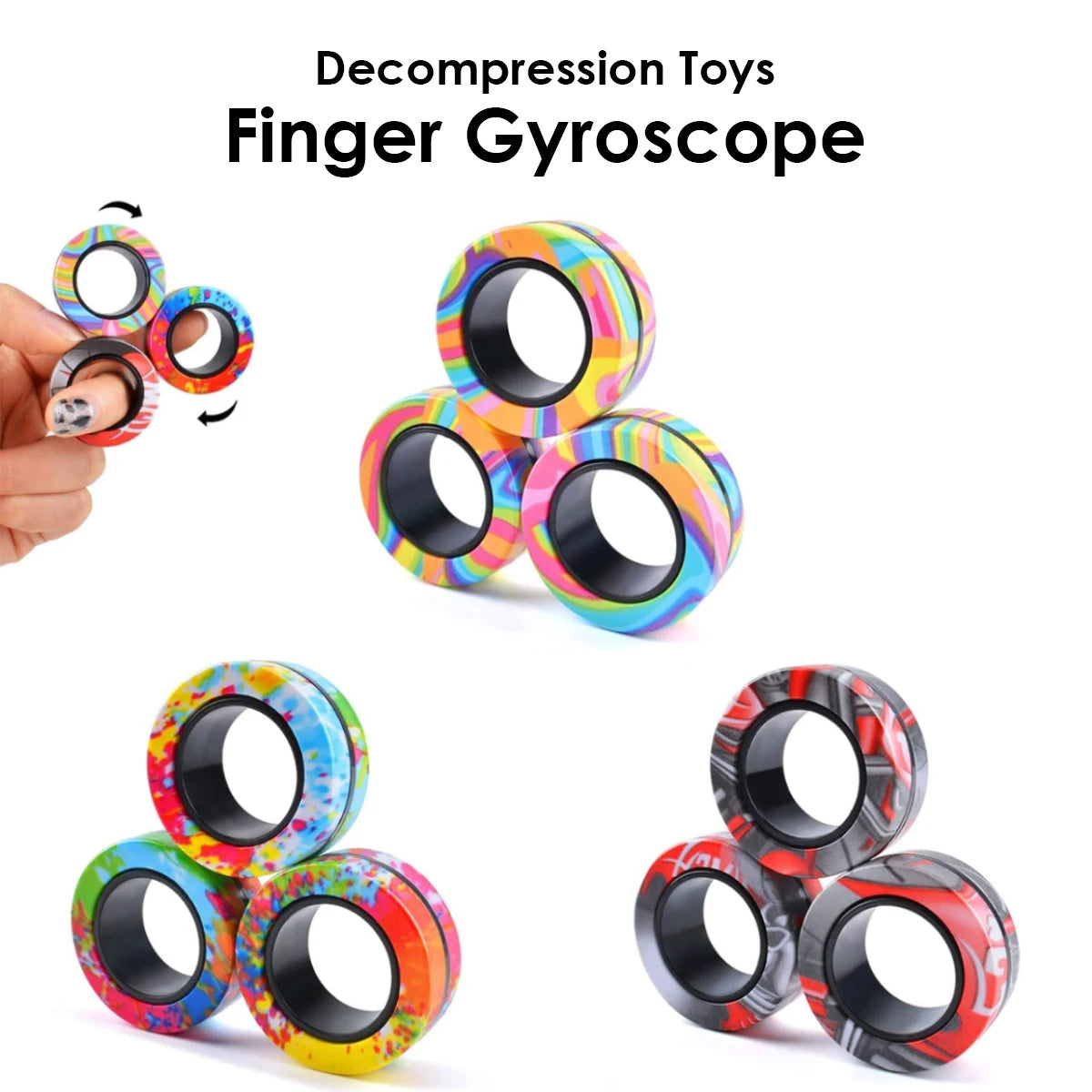 3Pcs Magnetic Rings Fidget Toy Set Adult Fidget Magnets Spinner Rings Fidget Pack Great Gift for Adults