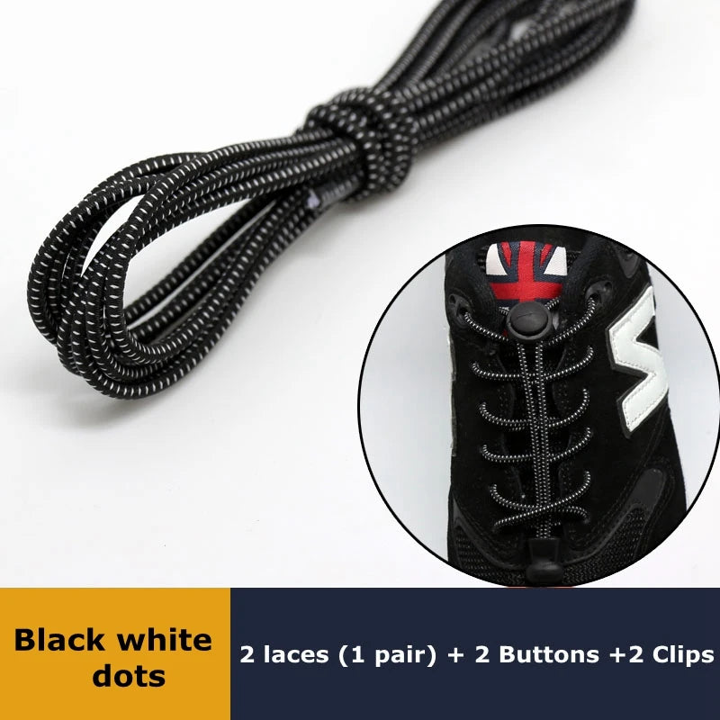 1Pair Shoelaces for Sneaker Elastic No Tie Shoe Laces Stretching Lock Lazy Laces Quick Rubber Shoelace Round Shoestrings - Bl