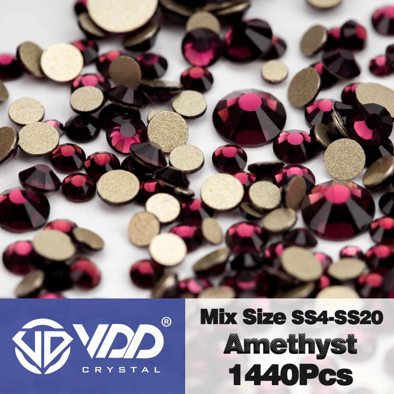 VDD SS4-SS20 Mix Size Clear Crystal Non-Hotfix Gold FlatBack Rhinestones Decorations DIY Glitter Stones 3D Nail Art Accessori