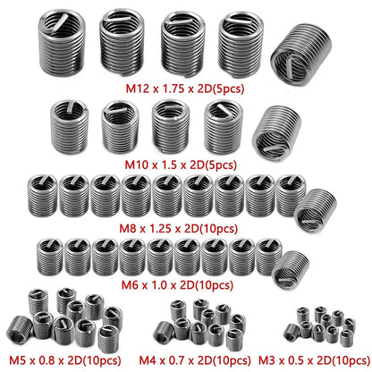 60Pcs Wire Thread Insert M3 M4 M5 M6 M8 M10 M12 Fastening Thread Insert Stainless Steel Spiral Wire Screw Sleeve Wear Repair 