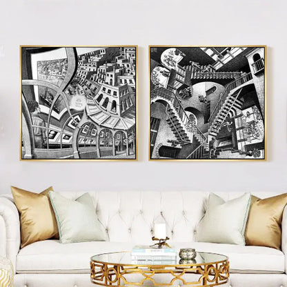 Modern Abstract Art Escher Surreal Geometric Artwork Posters Prints Canvas Painting Wall Art Pictures for Living Room Home De