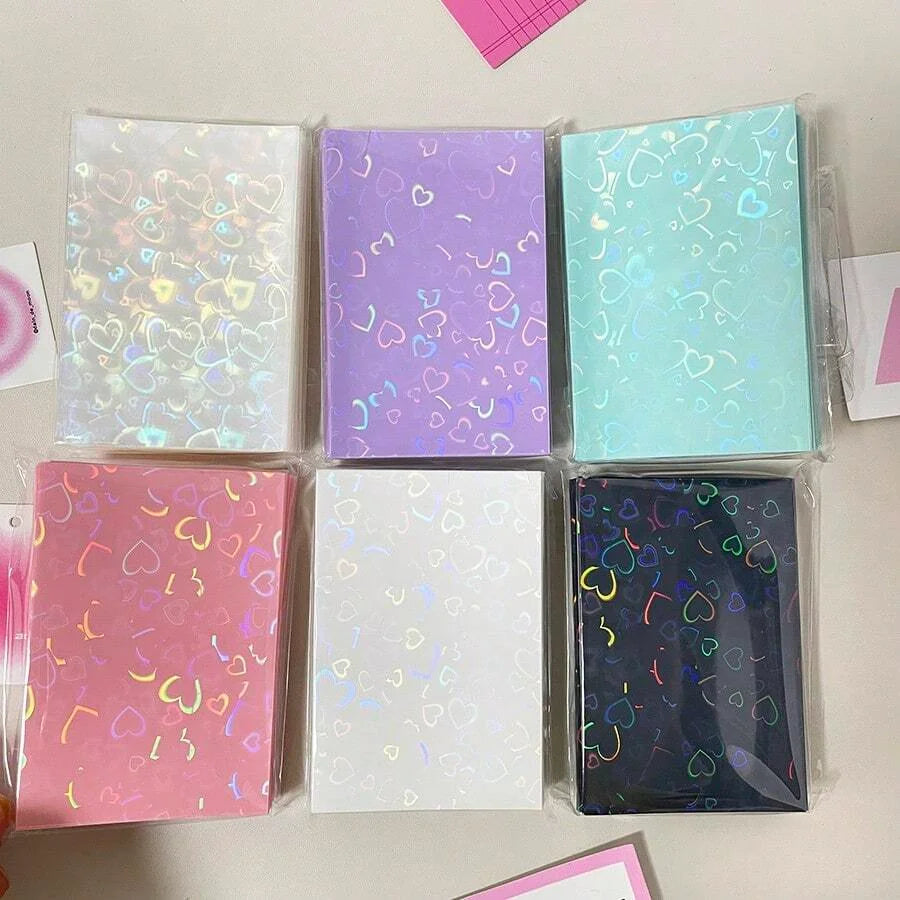 50pcs laser heart-shaped pattern card protective film, photo protection cover, suitable for ID cards, student cards，game card