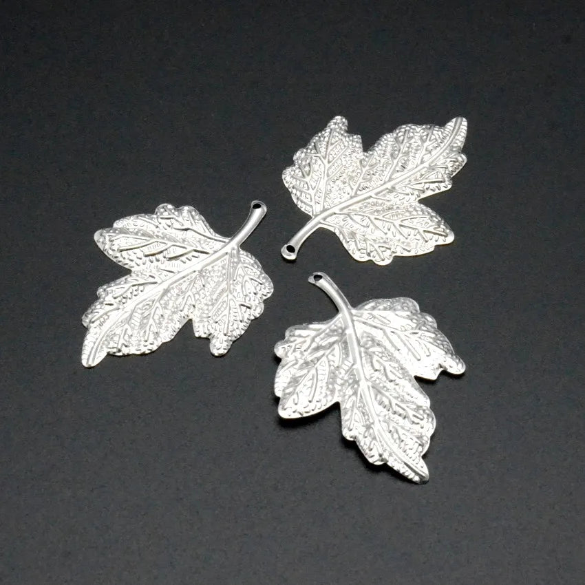 Retail 30Pcs Filigree Leaf Decoration DIY Wraps Connectors Embellishments Findings 43x31mm - silver
