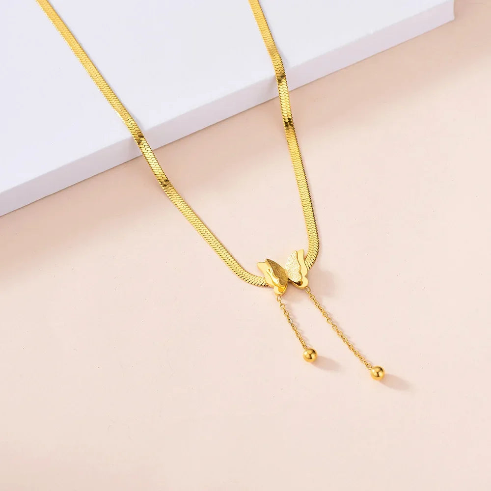 Vintage Butterfly Necklace Women Golden Stainless Steel Blade Snake Chains Aesthetic Charms Choker Women jewelry Gift To Muje