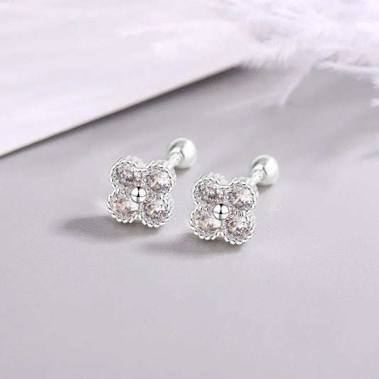 925 Sterling Silver Four Round Zircon Small Piercing Stud Earrings For Women Luxury Elegant Fine Jewelry Accessories Jeweller