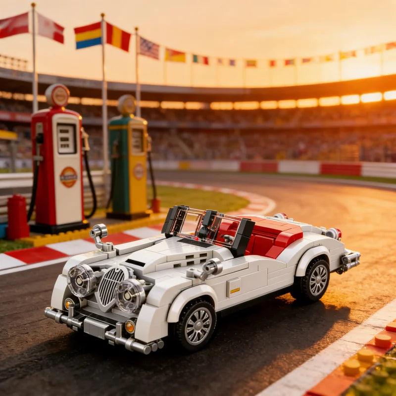 Vintage Convertible Car Building Blocks, Classic Retro Vehicle Model, Collectible Desktop Decor