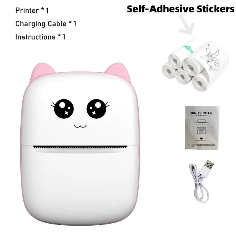 Portable thermal printer mini cat print photo pocket thermal label printer 58mm printing wireless Bluetooth Android iOS print