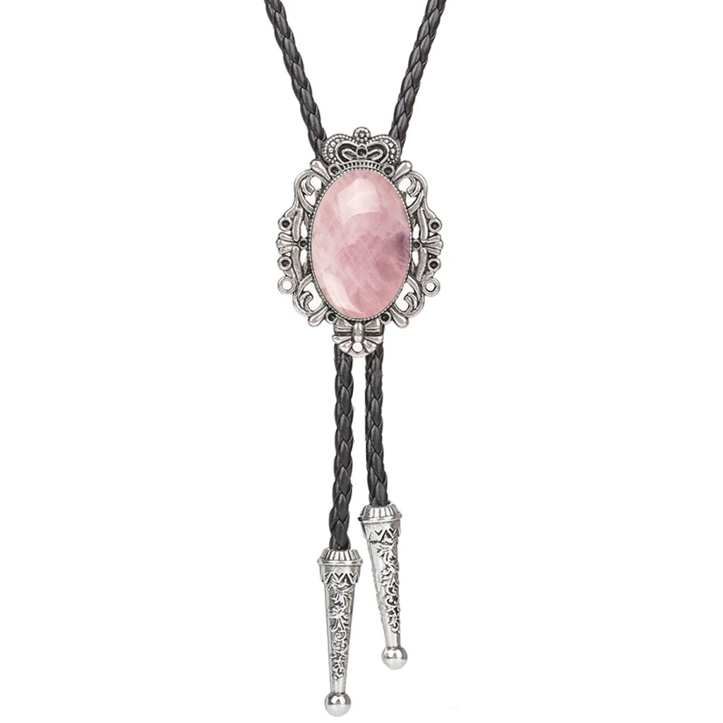Bolo Tie Western Cowboy Opal Rodeo Leather Necktie - 26