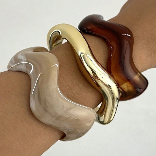 3Pcs Irregular Wavy Cuff Bangle Set For Women Resin Chunky Wave Bracelets Minimalist Stackable Wristband Trendy Jewelry Gift 